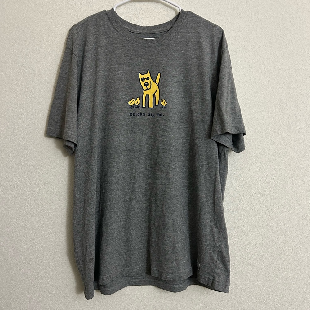 Life Is Good Gray Tee with Yellow Graphic